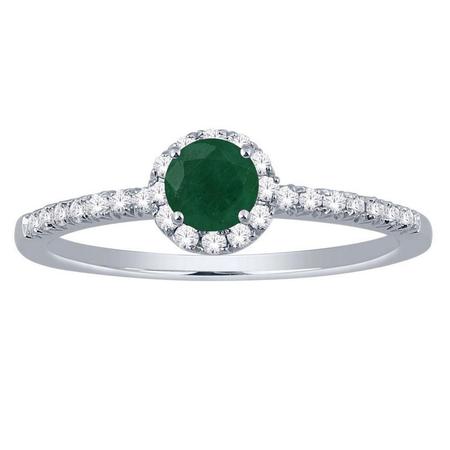 Emerald and Diamond Halo Ring- Round