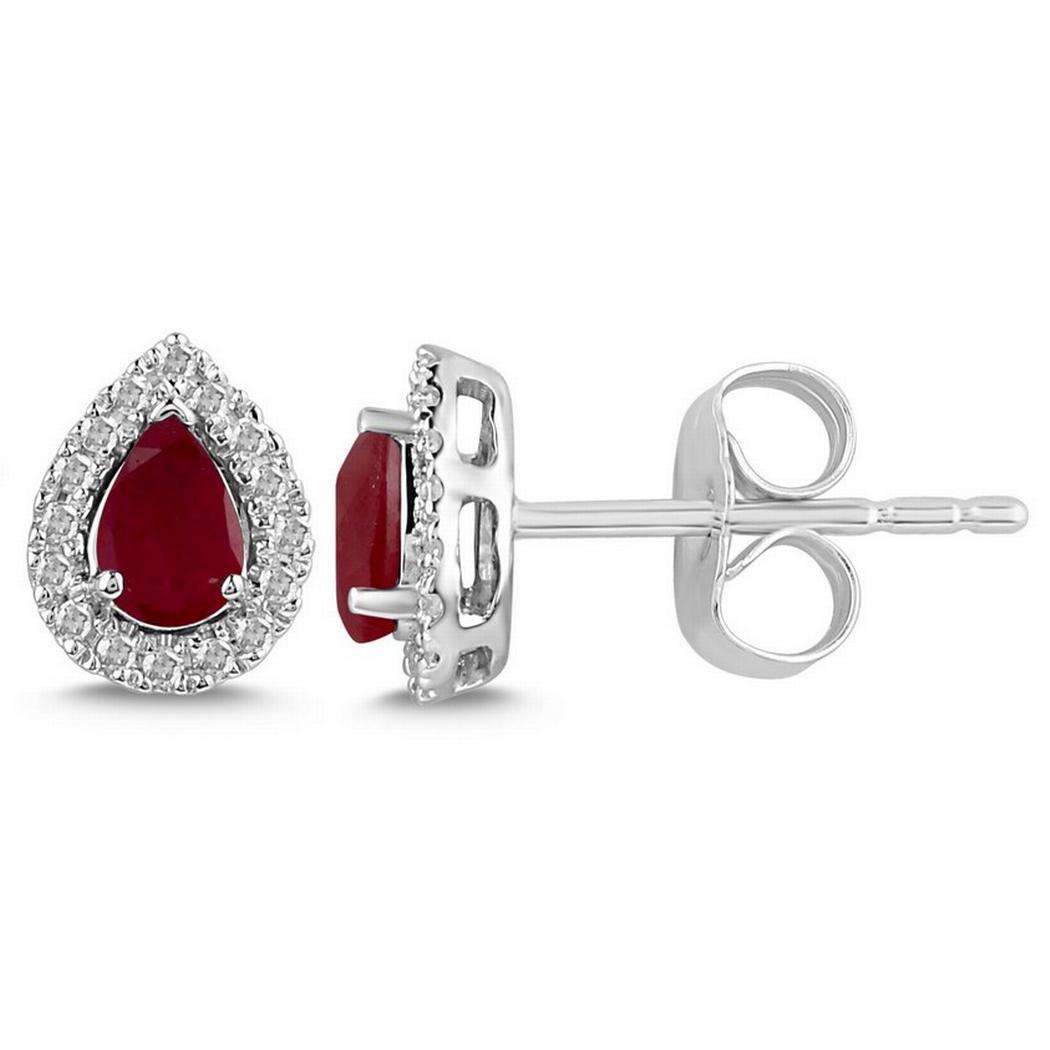 Pear Shaped Ruby and Diamond Halo Earrings ~ Oakmont Jewelry